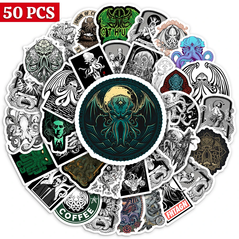 Horror Cthulhu Stickers Classic Mythos DIY for Laptop Skateboard Luggage Water Cup Bike Motorcycle Fridge Phone Waterproof PVC