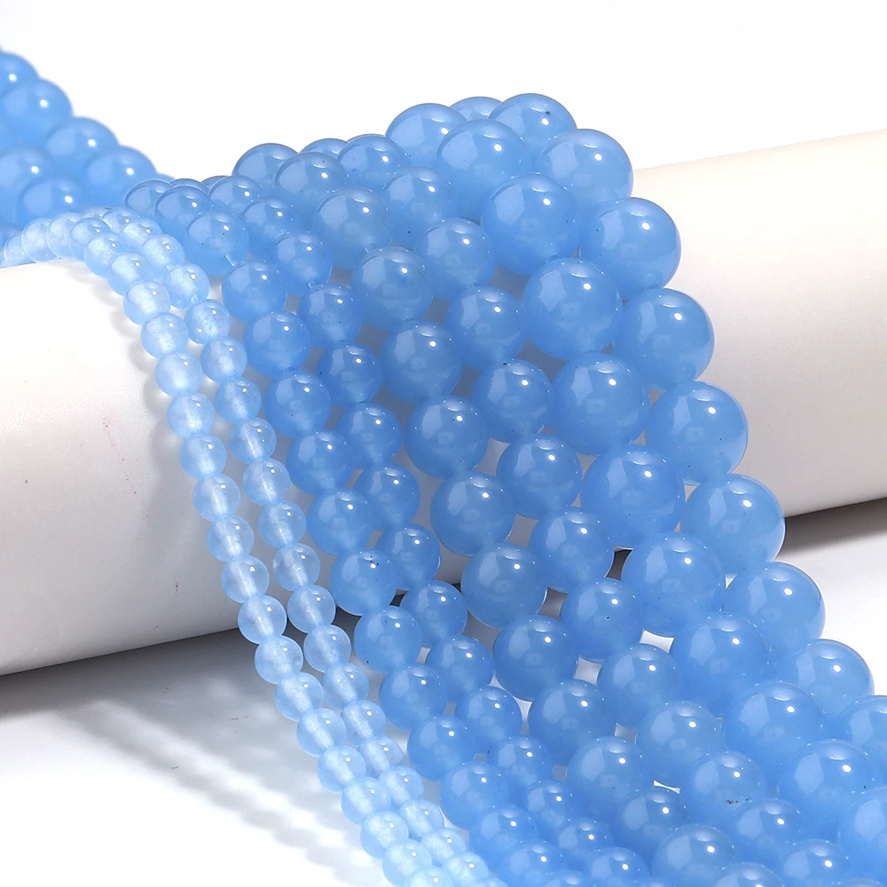 Natürliche hellblaue Chalcedon-Steinperlen, runde lose Edelsteinperlen für Schmuckherstellung, DIY-Armbänder, Halsketten-Zubehör, 4/6/8/10 mm