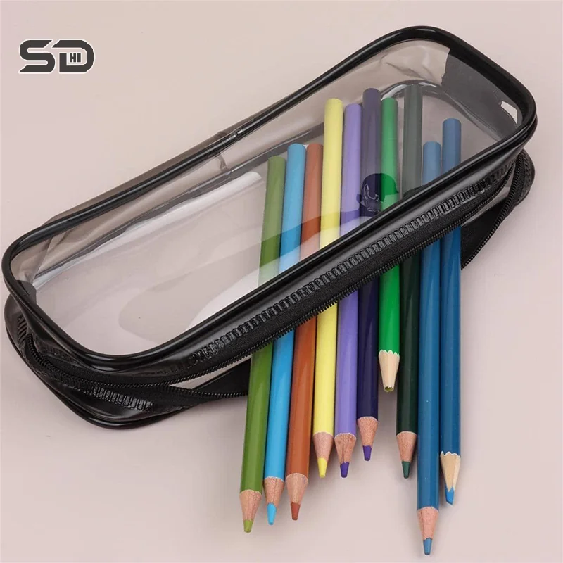 1PC New Transparent Zipper Pencil Case Pen Bag Cosmetic Makeup Pouch Sundries Organizers Stationery Gifts School Supplies