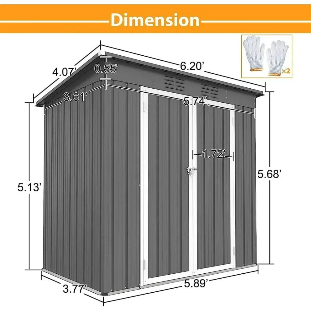 Metal Storage Shed,6 X 4 Ft Spacious Storage Tool Shed,Gray - Outdoor Backyard Storage for Garden, Tool, Bike