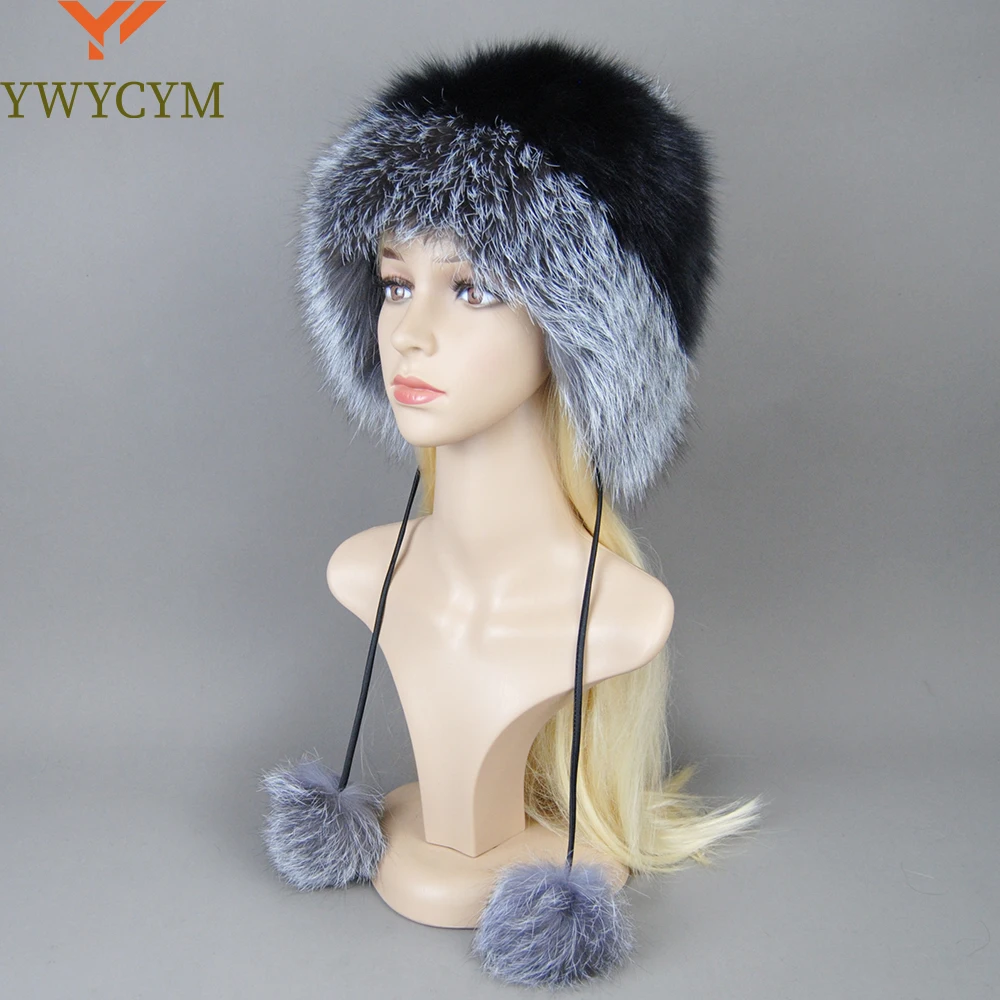 2024 Hot Sale Women Natural Fur Russian Ushanka Hats Winter Thick Warm 100% Real Fox Fur Hat Ears Fashion Bomber Hat