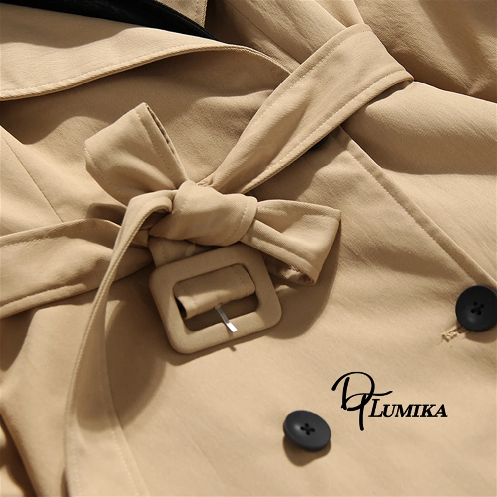 DTLumika Double Breasted Trench Coat for Women Patchwork Womens Long Coat for Autumn Khaki High End Outfit