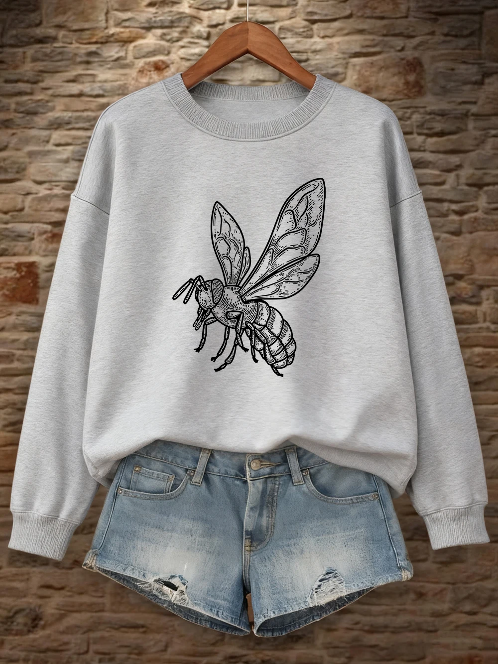 Starke Mücken Druck Sweatshirts Frauen Fleece Warme Casual Hoodies Crewneck Lose Kleidung Winter Sportliche Frau Pullover