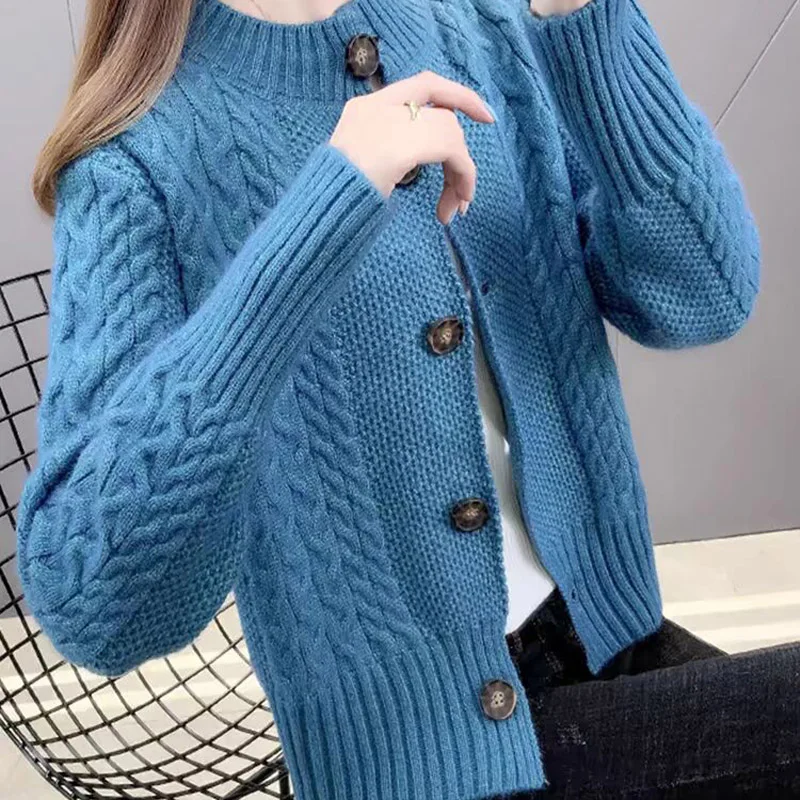 Office Lady Vintage Loose Warm Knitted Cardigan Autumn Winter Temperament Elegant Single Breasted Sweaters