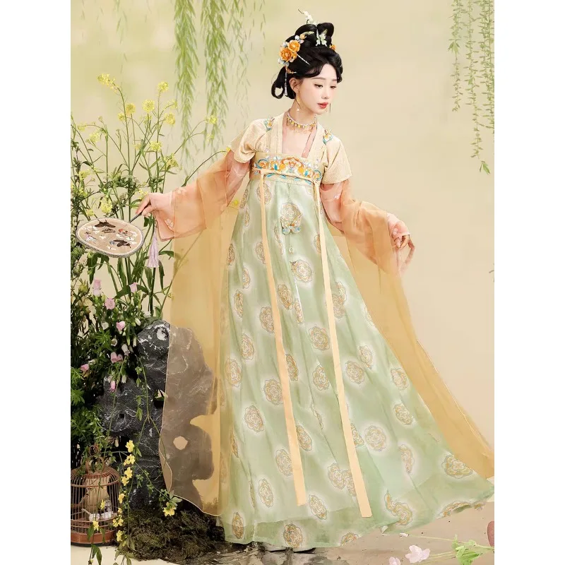 

Tang Dynasty chest-length embroidery skirt printing wide-sleeved elegant spring and summer models