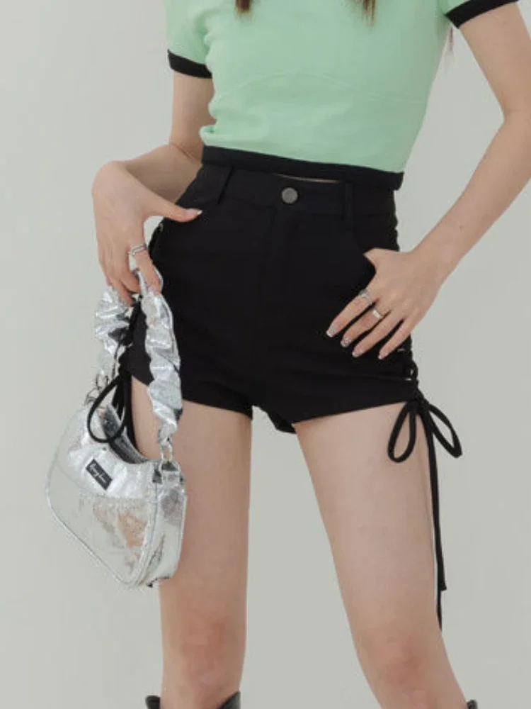Black Shorts Women Bandage Design Skinny Hotsweet High Waist Chic Summer All-match Korean Style Streetwear Ins Mature Elegant