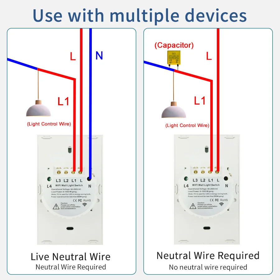Tuya WiFi Smart Licht Schalter Neutral Draht/Kein Neutral Draht Erforderlich Wand Touch Schalter 1/2/3/4 Gang Schalter für Alexa Google Hause