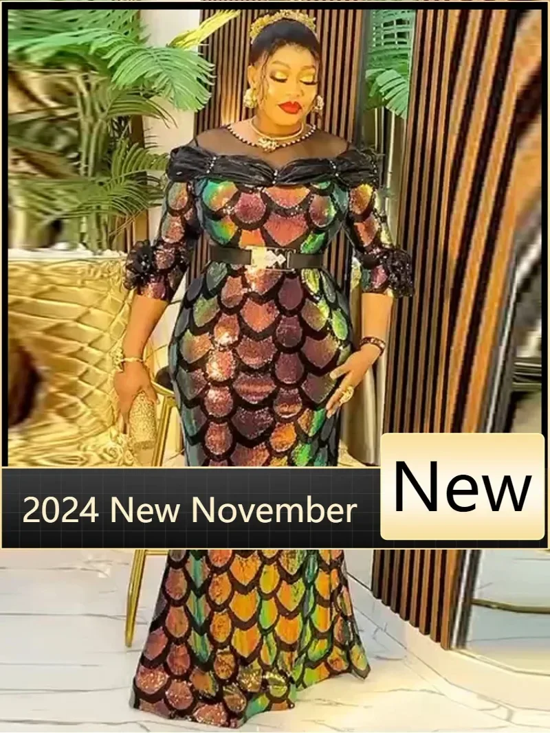 Robes de sirène à paillettes pour femmes, robe longue de soirée de Rh, tenues africaines Dashiki, robe d'anniversaire élégante pour dames, luxe, 2025