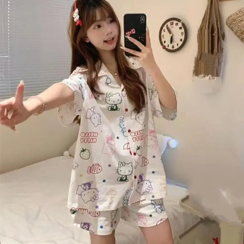 

Anie Kawaii Student Summer Short Sleeved Shorts Home Clothe Pajama Set Women's Casual Loose Pajama Set Comfortable Two Piece Set