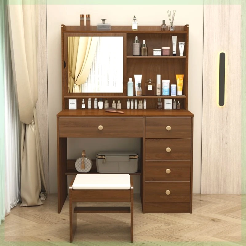 Bedroom modern simple small apartment dressing table storage cabinet integrated multi-function, hidden mirror