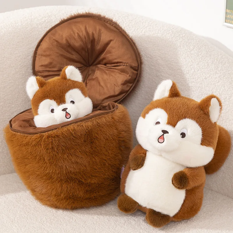 Cute Pine Cone and Squirrel 2 in 1 Plush Toys Stuffed Soft Animal Dolls for Children Girls Baby Birthday Christmas Gifts