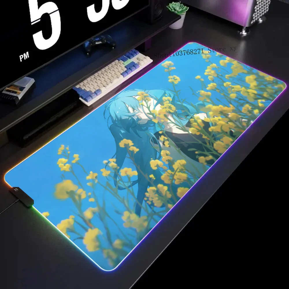 

H-HATSUNE-MIKU GIRL INS Mousepad XXL RGB Gaming Mouse Pads HD Black Gamer Accessories Large LED