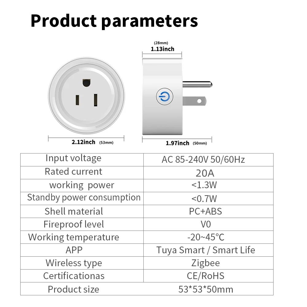 Cerhot Tuya Smart Plug Zigbee Plug 20A Power Monitor Wireless Control Outlet with Energy Timer Works with Alexa Google Home