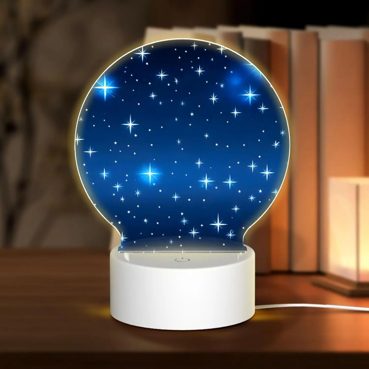 PHAYAH Blue Star Pattern Pattern Round Acrylic USB Night Light Room Light