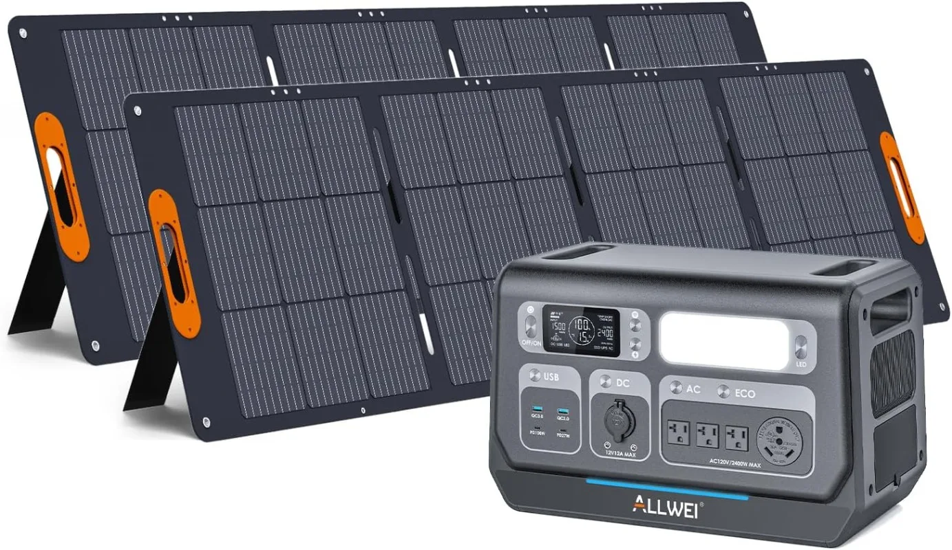 

LiFePO4 Solar Generator 2400W with 2x 200W Solar Panels 2048Wh Portable Power Station Fast Charge in 1.5H 4 AC Outlet