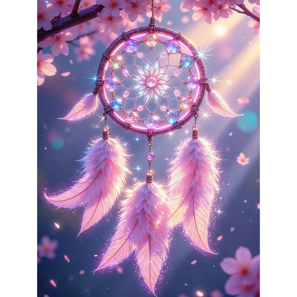 EverShine 5D-Diamantgemälde, Traumfänger, DIY, Mosaik, Feder, voller Bohrer, Stickerei, Kirschblüte, Blume, Heimdekoration, Geschenk