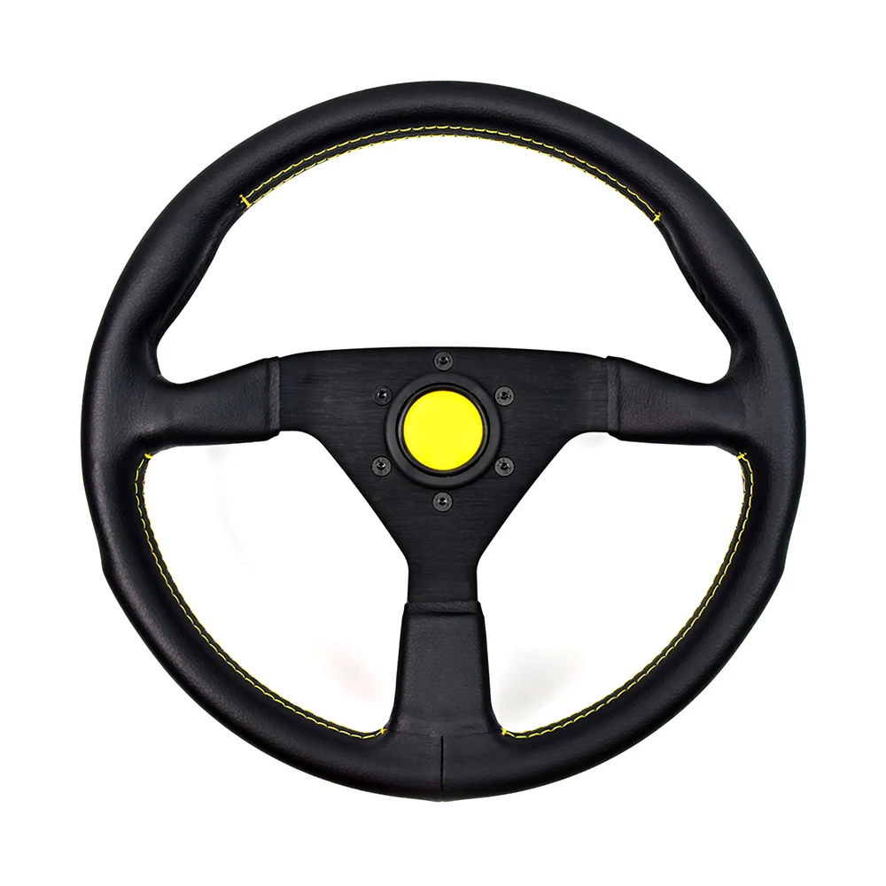 

JDM 3 Spokes 350MM Universal Sport Steering Wheel Balck Leather 6 Hole Flat Simulation Steering Wheel for Racing Game