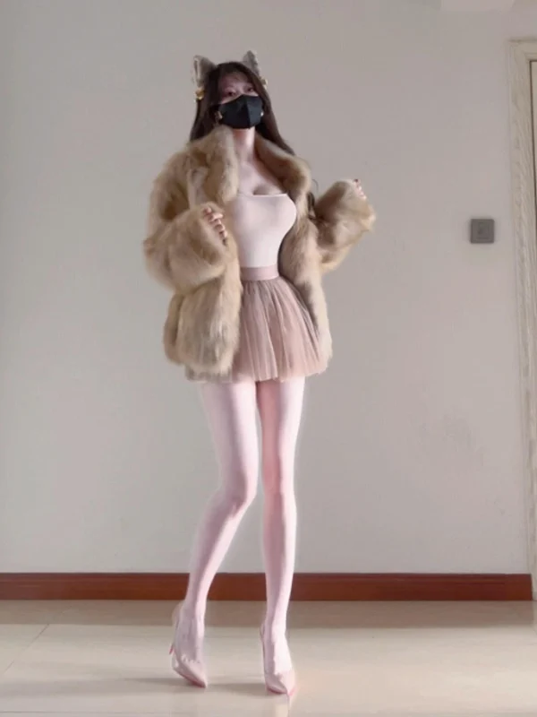 

Retro Soft Sle Beautiful Fur Coat Small Faionable Trendy Fur Jaet 26 Winter Long Sve Comfortable Warm Pure Color