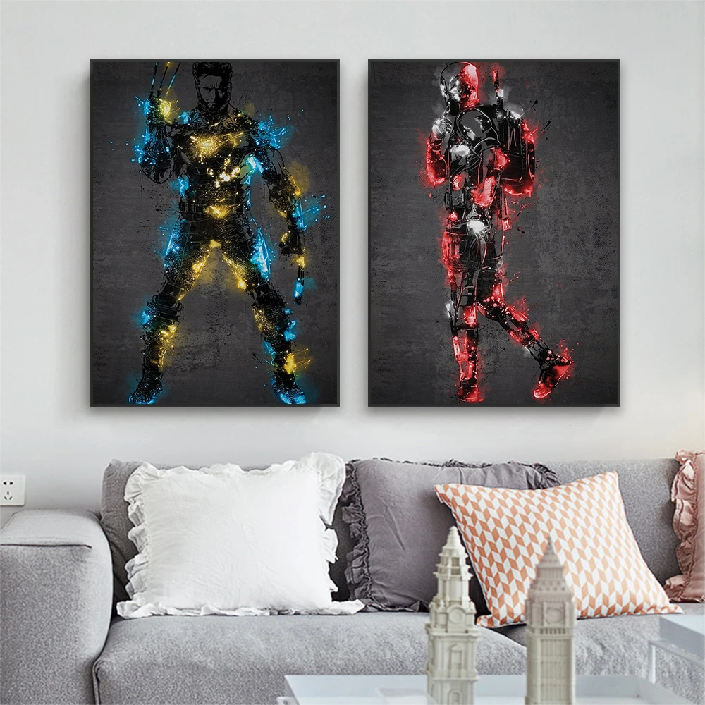 Hulk Neon Splash Poster Spider Man Disney Superhero Comics Prints Deadpool Wolverine Canvas Painting Home Decor Man Bedroom Gift