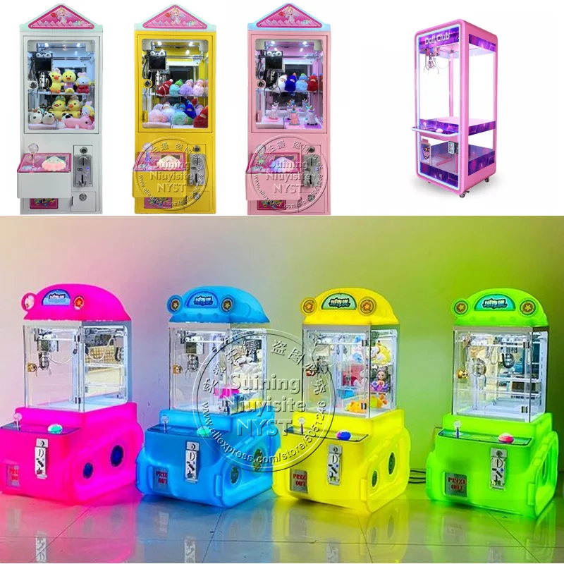 5pcs Mini Crane Claw Stuffed Toy Doll Machine Kids Coin Pusher Prize Arcade Games Candy Gashapon Gacha Capsule Vending Machine