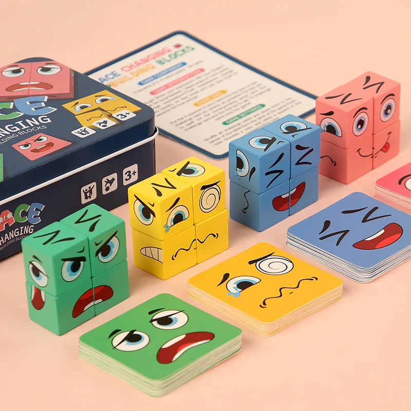 80 Stuks Kaarten Gezicht Verandering Uitdrukking Puzzel Voor Kind Bouwstenen Montessori Kubus Tafelspel Vroeg Educatief Speelgoed Kinderen Cadeau
