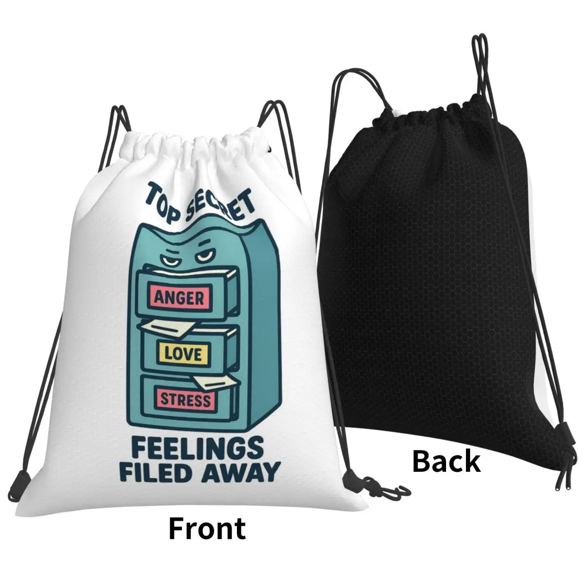 Top Secret Feelings Filed Away Emotional Humor Backpacks Fashion Drawstring Bags Sports Bag Book Bags for Travel School