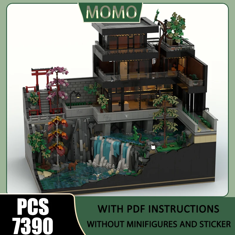 

Steet View Moc Building Blocks Modern Japanese Waterfall Villa Model Technology Brick Assembly Construction Christmas Toys Gifts