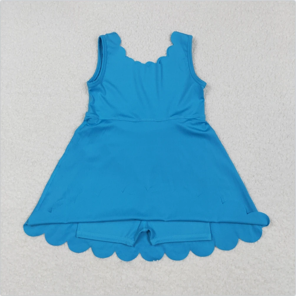 

New Sibling Baby Girls Hot Blue Sleeveless Active Wear Athletic Boutique Kids Yoga Designer Clothes Girls Dress Set Toddler