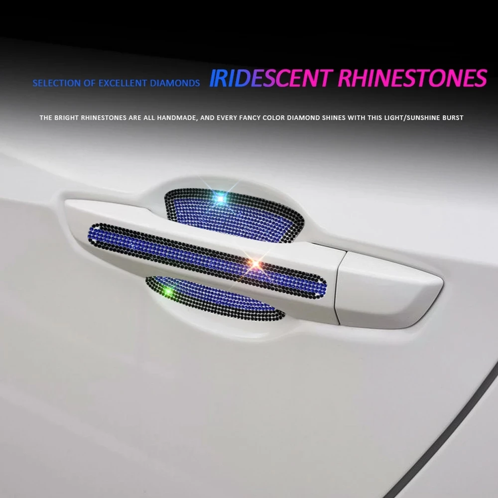 8Pcs Universal Car Door Handle Sticker Decal Warning Auto Strip Driving Safety Decor Bling Diamond Car Accessories for Women