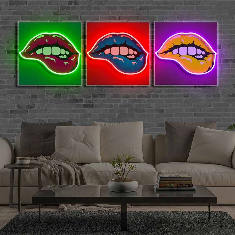 Pop Art Lips LED Neon Light Custom Living Room Home Wall Decor Neon Sign Office Bar Pub Decoration Night Light Personalized Gift