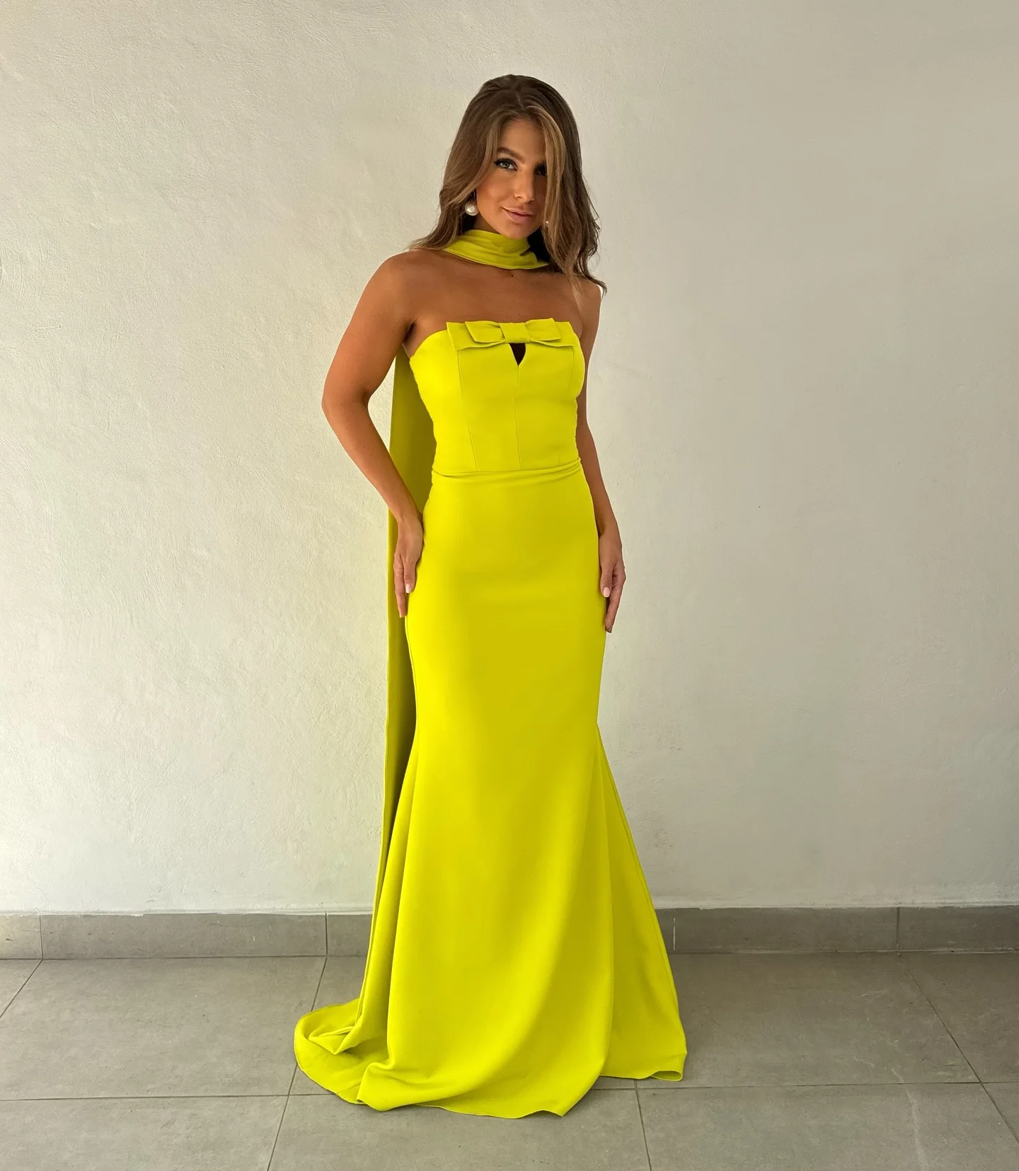 Customized  Exquisite Ribbons Evening Dress Delicate Strapless Bow Mermaid Celebrity Gowns Fashion  Zipper Back Party D