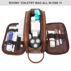 Borsa da toilette per uomo, Kit Dopp da barba da viaggio di grandi dimensioni organizzatore di articoli da toeletta da bagno resistente all'acqua borse per cosmetici in pelle PU