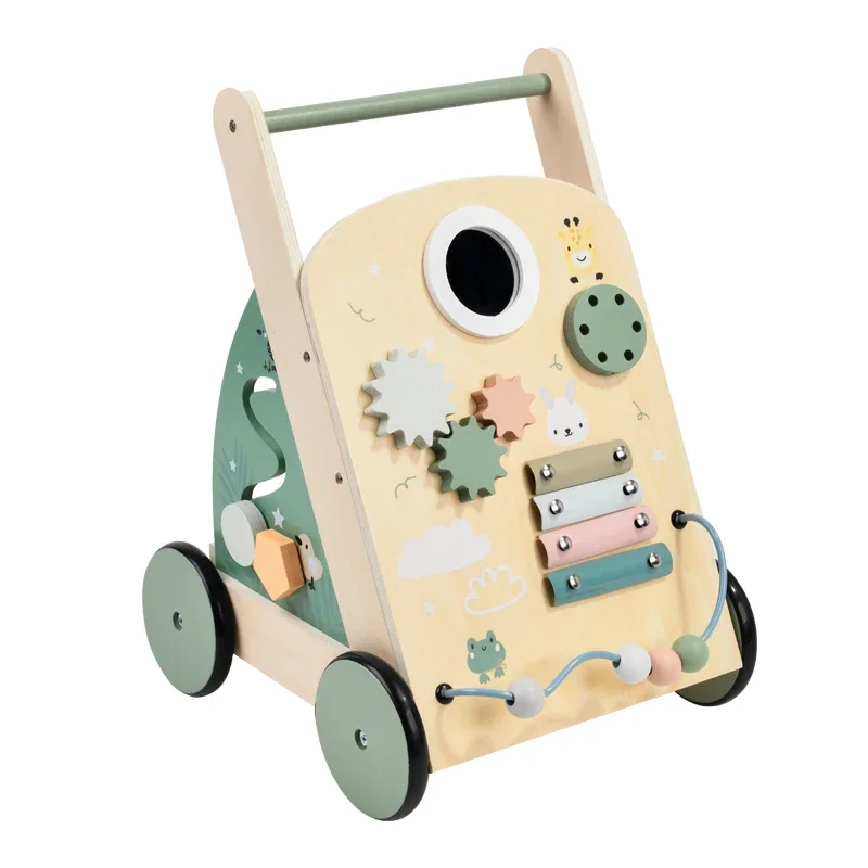 CPC CE certificated factory directly wooden Solid non-toxic educational Multifunctional Kids Anti-rollover Trolley Baby walker