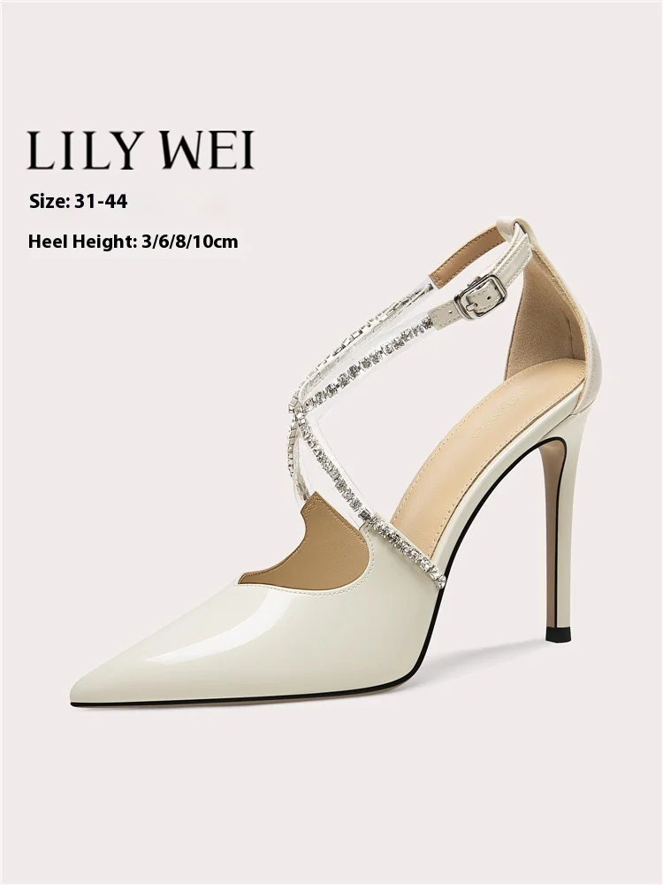 

Новые летние босоножки на высоком каблуке-шпильке с острым носком из лакированной кожи со стразами и перекрестной лентой, банкетная женская обувь большого размера маленького размера