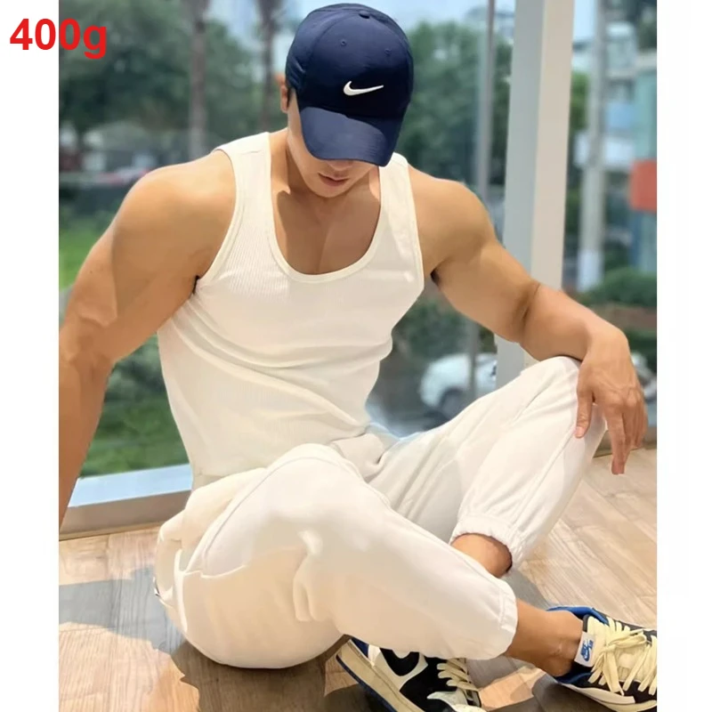 

Тяжелая майка в рубчик 400 г: приталенная футболка в американском стиле для мужчин в тренажерном зале и фитнесе