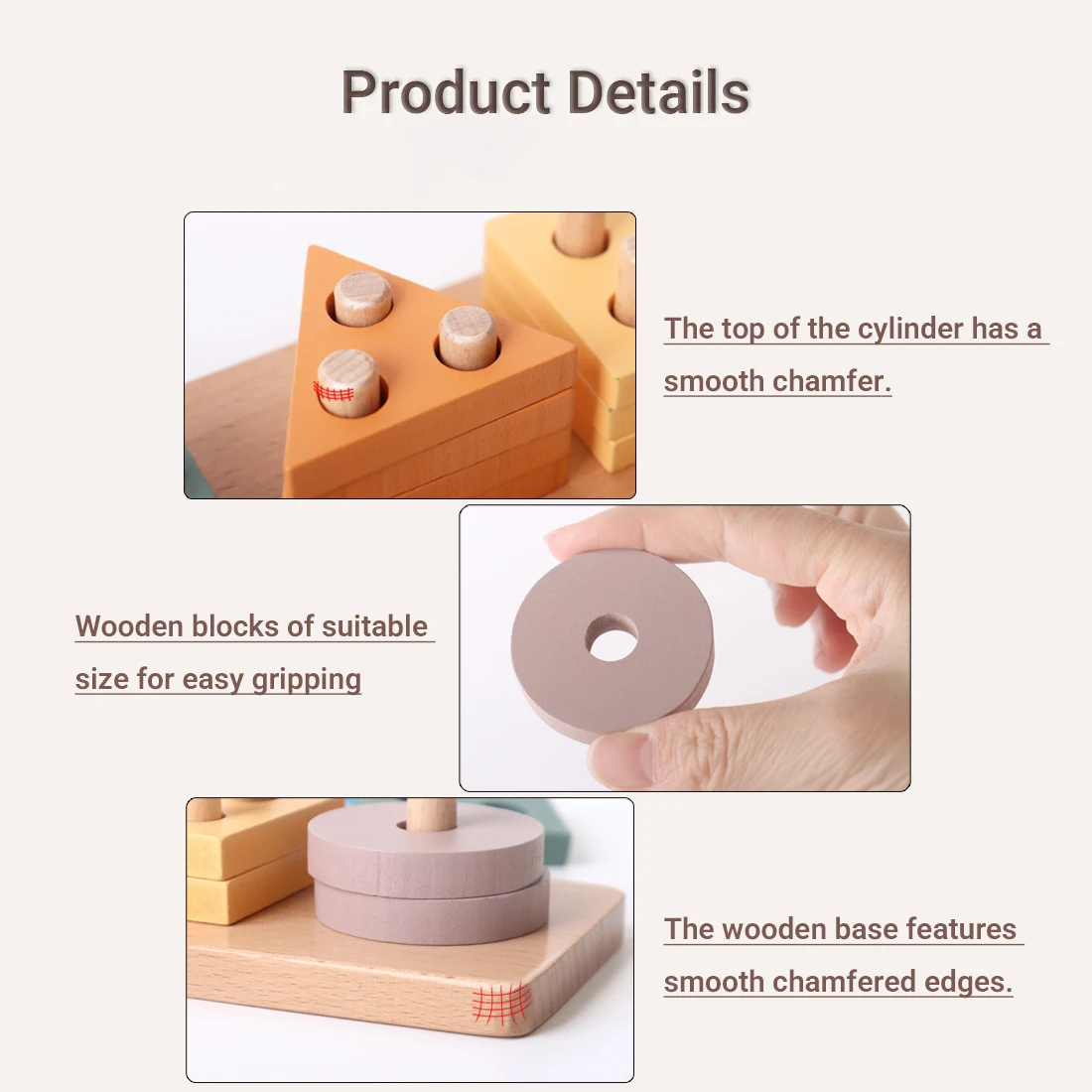 Juguete apilable de madera con cinco pilares, forma de línea recta, con codificación de Color, adecuado para niños de 3 años o más, 1 ud.