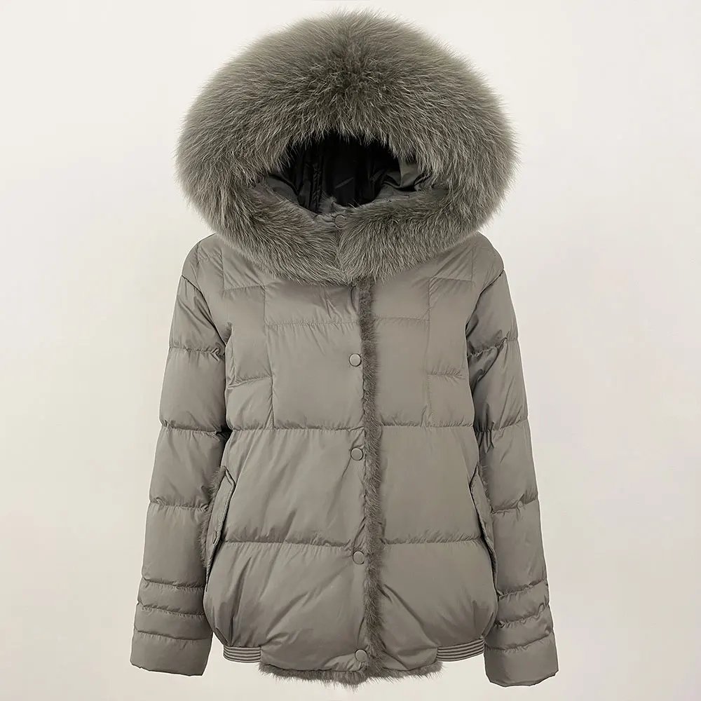 

Women Real Fox Fur Jacket 2025 New Puffer Coat Fashion Autumn Natural Mink Fur Outwear Winter White Duck Down Coat Hooded