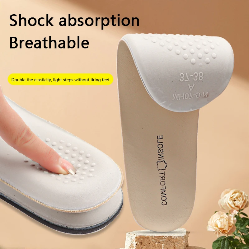 1Pair Cowhide Insoles for Foot Arch Support Shoe Pads Latex Sports Shoes Insole Shock Absorbing Plantar Fasciitis Shoe Sole