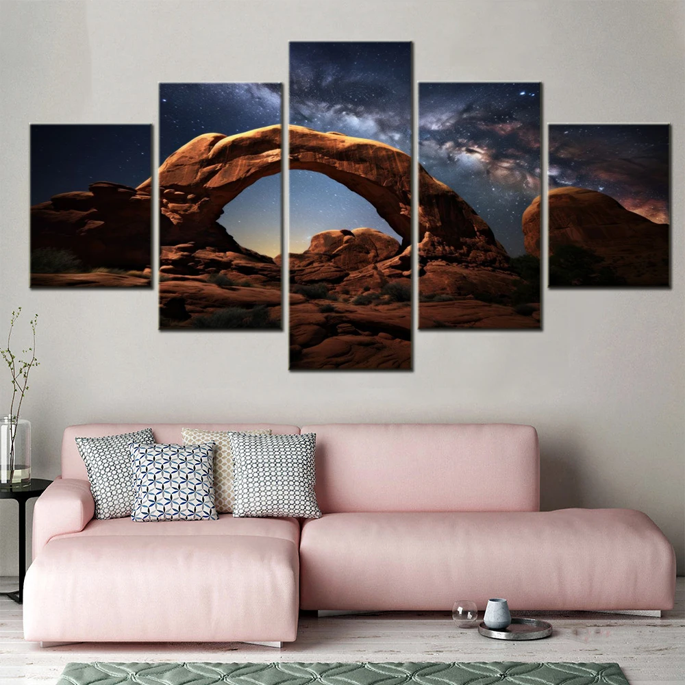 

5 Pieces Landscape Canvas Painting Nature Milky Way Arch Arches National Park Wallpaper Home Decor Picture Print Living Room