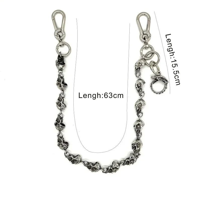Niche retro skull jeans waist chain hip-hop men's and women's same bag hanging chain decoration