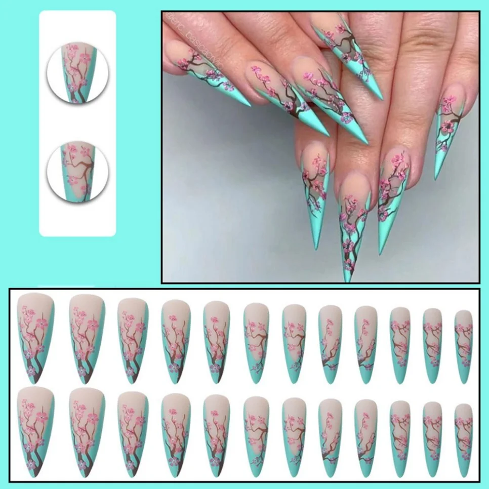 24Ps Skull Finger Dark Style False Nails Long Stiletto Halloween Fake Nail Tips Retro Grimace Claw Full Cover Press on Nails Art