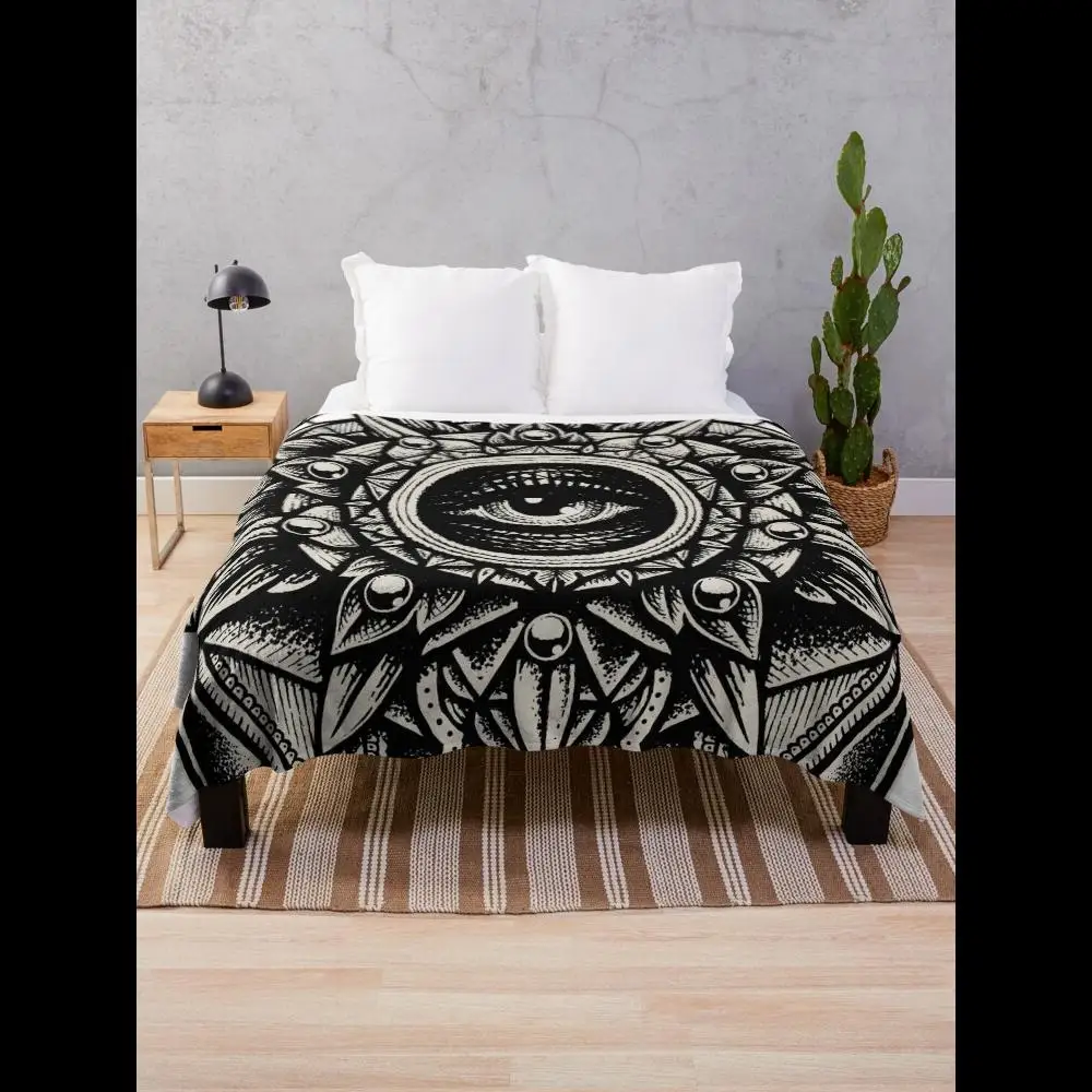 

Sacred Geometry Seraphim Star Mandala Throw Blanket for Cozy Home Decor Soft Black Plaid