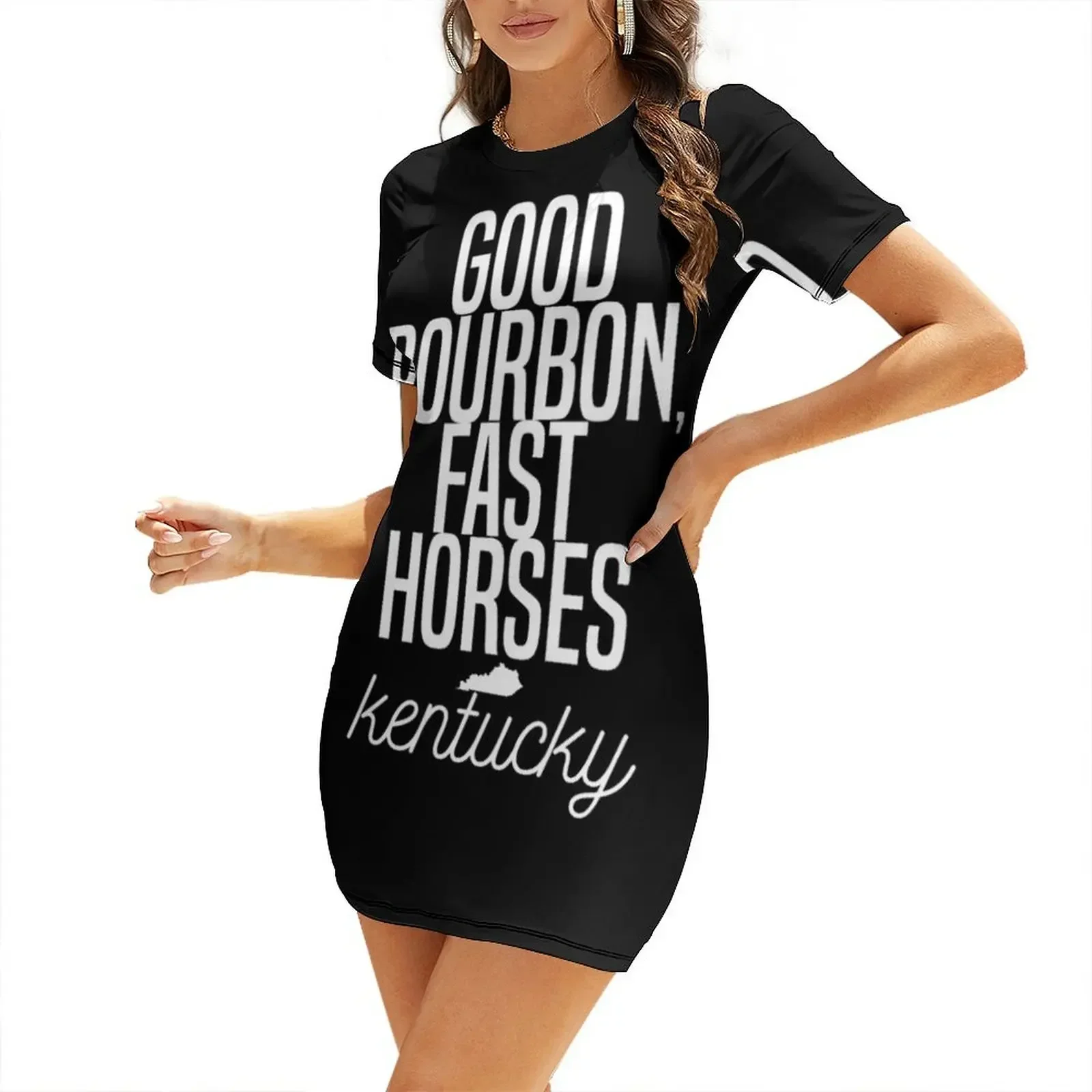 

good bourbon, fast horses Short-Sleeved Dress Woman fashion Woman dresses evening dress women