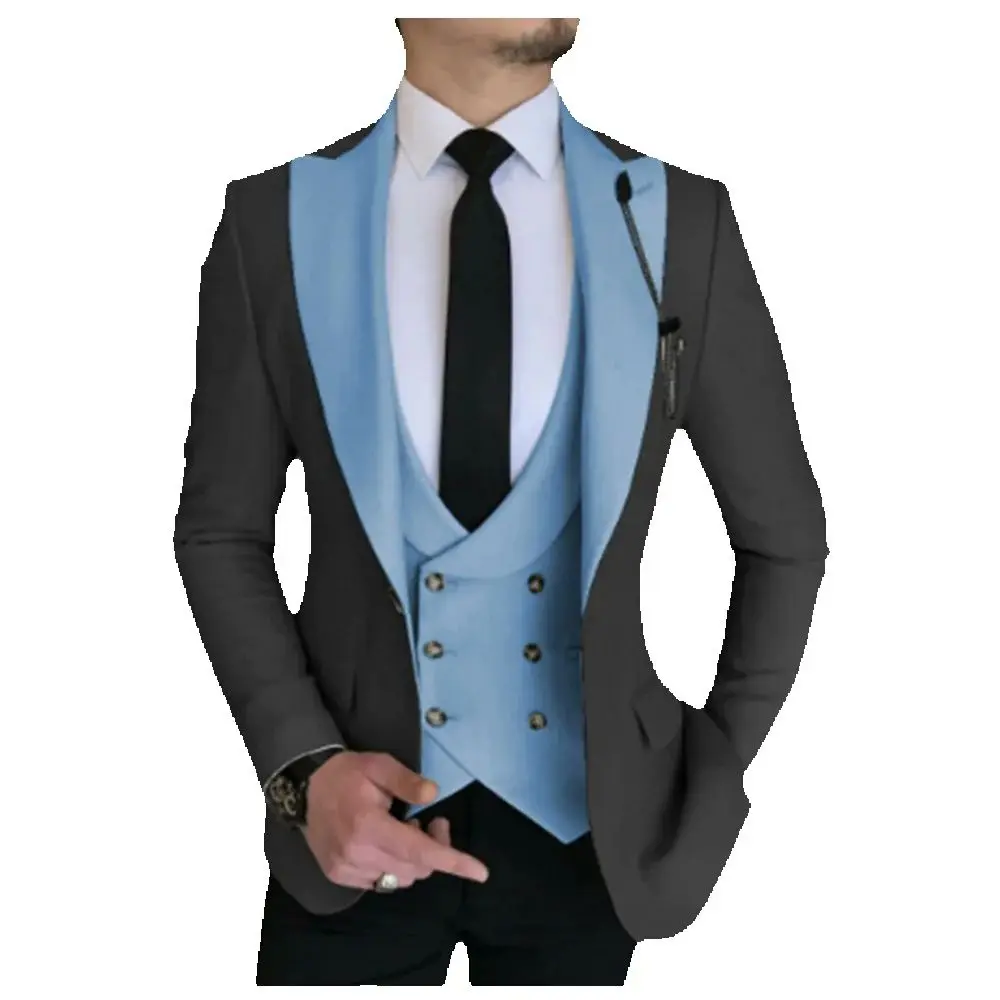 Classic 3 Piece Men Suits Double Breasted Vest Slim Fit Blazer Pants Wedding Groom Tuxedo Western Male Suit Jacket Vest Pants