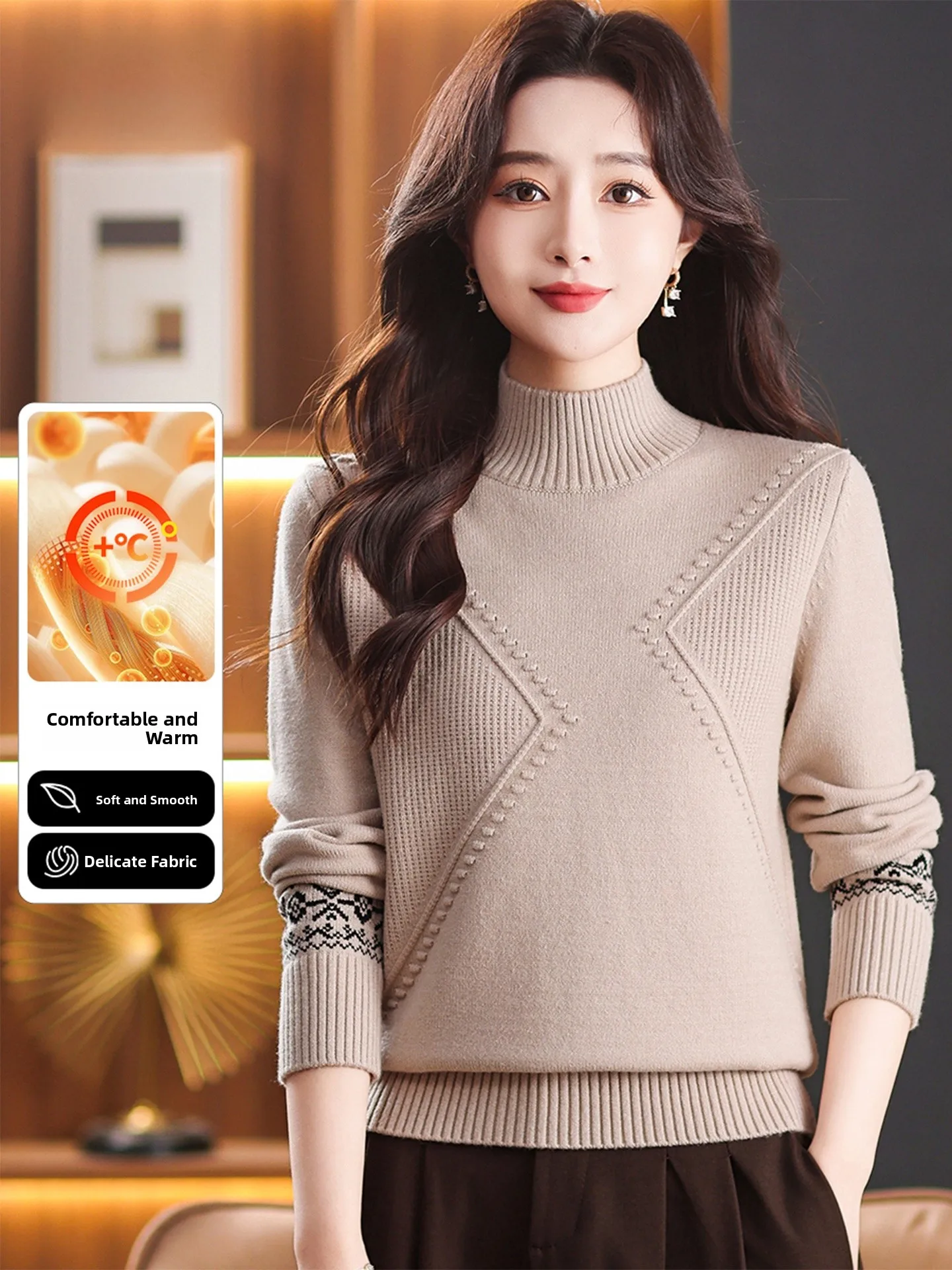 

Snow Flng 25th Anniversary Women's Casual Knitwear f High Collar Loose Fit Faion Color Blo Outerwear Inner Match