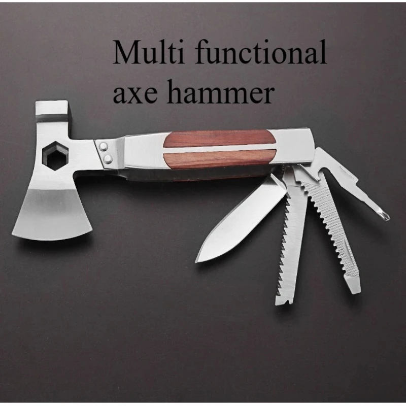 Multi Functional Safety Hammer Axe Outdoor Emergency Claw Hammer Wooden Handle Star Shaped Car Mounted Axe Hammer EDC Tool