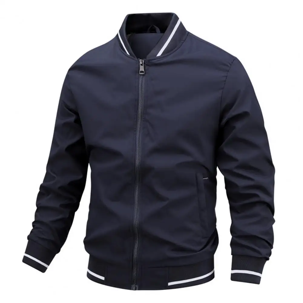 Blouson aviateur à col montant pour hommes d'âge moyen, pardessus à fermeture éclair, manchette de lit en deau, coupe-vent, vestes de baseball, automne