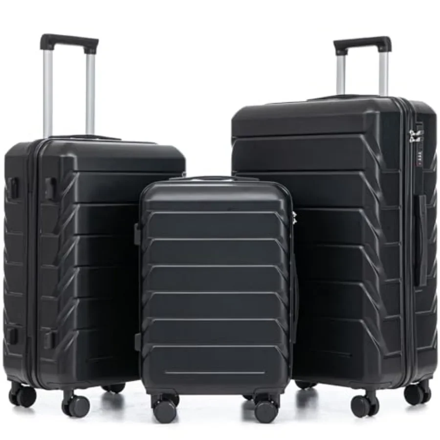 Luggage Sets 3 Piece Suitcase for Travel, ABS Hardshell Material, Black Color, Lightweight with Spinner Wheels
