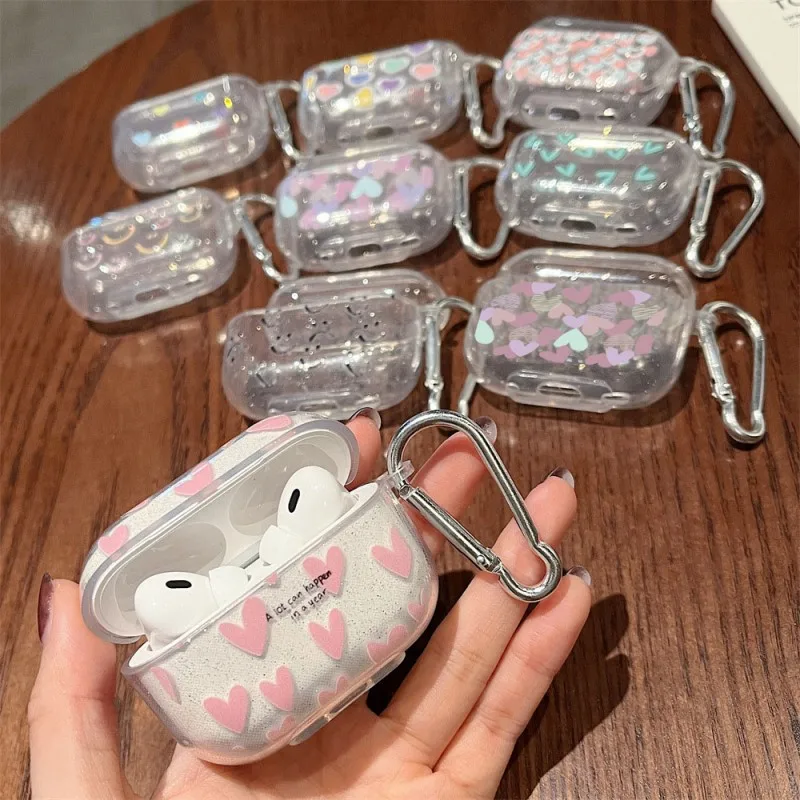 Apple Airpods 용 소프트 TPU 케이스 4 1 2 3 패션 하트 스타 반짝이 반짝 이는 블루투스 이어폰 커버 AirPods Pro 2 케이스 가방