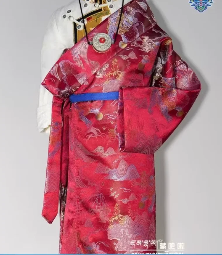 Chinese Xizang Children's Kangba Tibetan Robe Spring Summer Retro Plaid Gown Performance Clothes